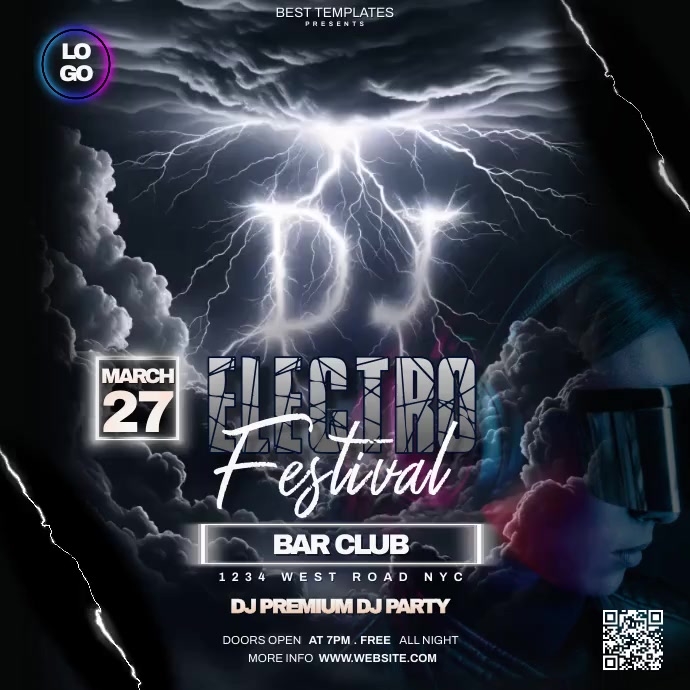 dj festival party night ad 方形(1:1) template