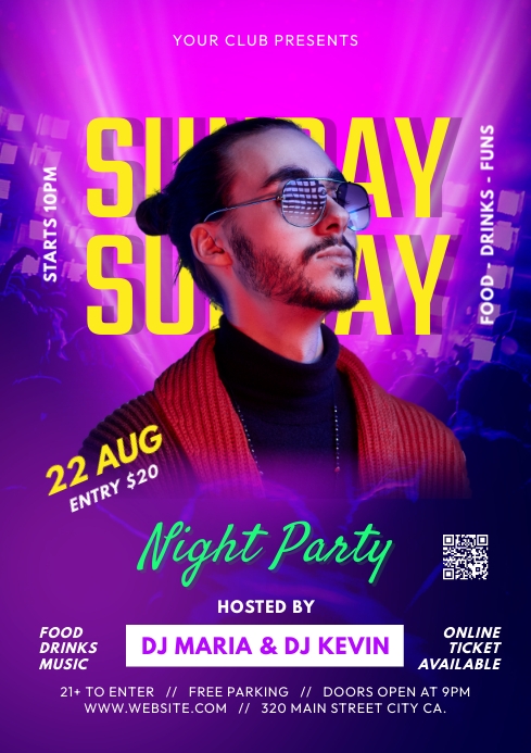 DJ Night Party, Party Flyer, After Work Party A3 template