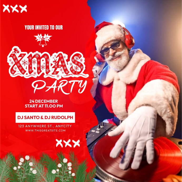 DJ Santa Christmas Invitation Party Template PosterMyWall dj-santa-christmas-invitation-party-template-postermywall