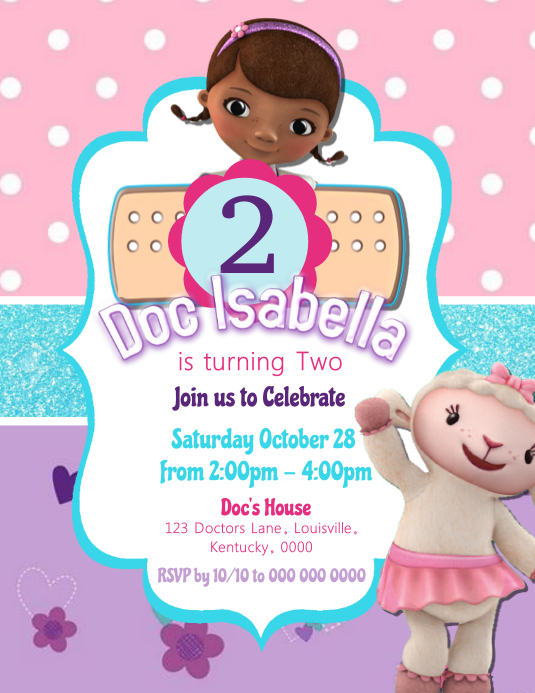 Doc McStuffins Kids Party Invitation Template ใบปลิว (US Letter)