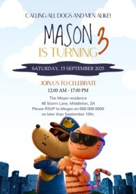 dog man birthday party event design template A4