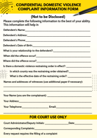 White Domestic Violence Complaint Form A4 Template