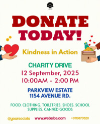 donate today donation charity drive poster flyer facebook google post template design supplies Instagram Portrait