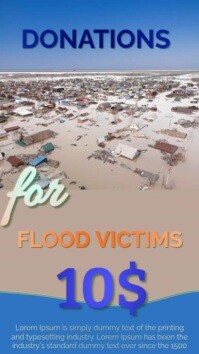 สีน้ำเงิน Flood Relief Donations งานแสดงผลงานแบบดิจิทัล Template