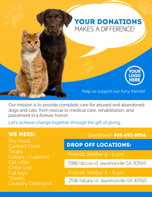 DONATIONS ANIMAL SHELTER FLYERS PETS FLYERS Template PosterMyWall
