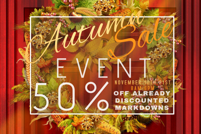 Door Autumn Corn Leaves Foliage Wreath Sale Discount Promo Template ...