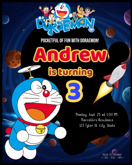 Doraemo Templet Only Doraemon birthday invitation Template | PosterMyWall