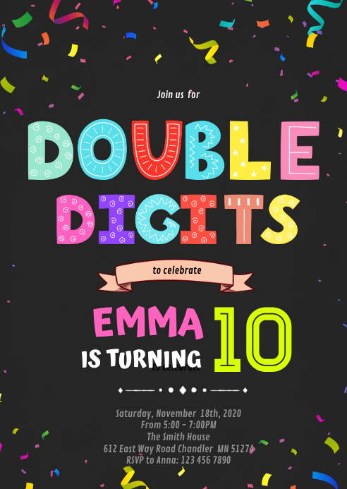 Double Digits Birthday Invitation A6 template