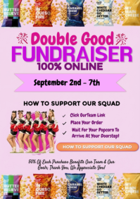 Double Good Popcorn Fundraiser Flyer | Online School Fundraising Template | Pink Cheer Team Event Po A4