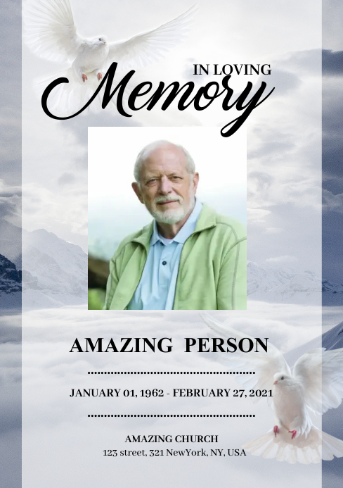 Dove Sky Funeral Program Template PosterMyWall