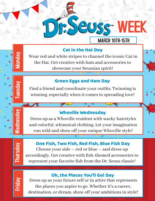 dr seuss spirit week Ulotka (US Letter) template