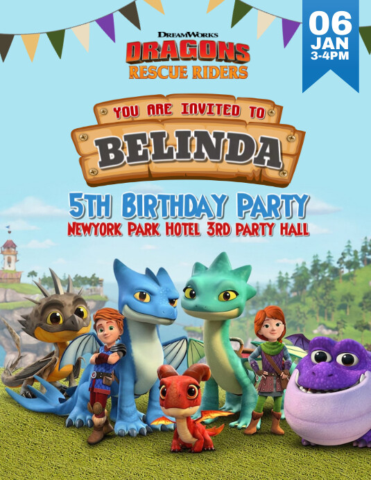 Plantilla de De Jinetes de Rescate de Dragones de | PosterMyWall