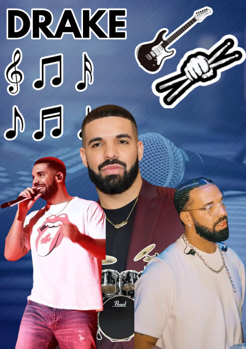 Drake Prom Blue Music Artist Collage A4 Template | PosterMyWall
