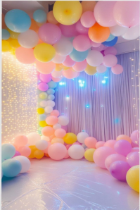 Dreamy Pastel Balloon Arch Party Backdrop Poster template