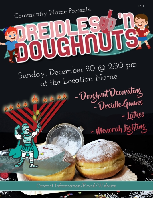 Dreidles and doughnuts (2) ใบปลิว (US Letter) template