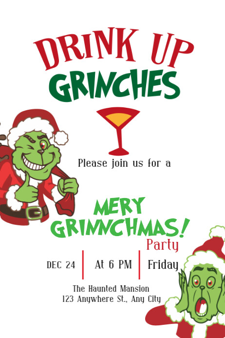 Drink Up Grinches Party Invitation Poster template