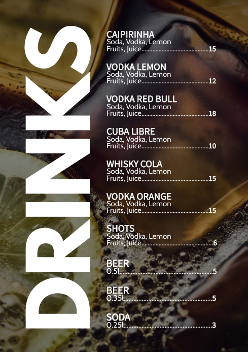 Pub Menu Card Drinks Card Cocktail Party Bar Club Menu Ad Template | PosterMyWall