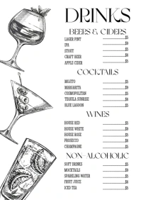 Drinks Menu - Bar Menu Template A4