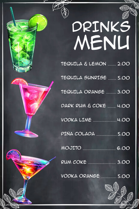 Pub Menu Card Drinks Menu Bar Template | PosterMyWall