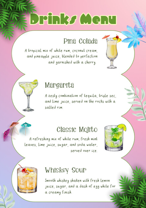 Drinks Menu A4 template