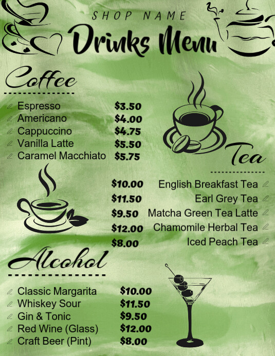 Drinks Menu Flyer (us Letter) template