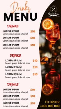 Drinks Menu Flyer Digital Display (9:16) template