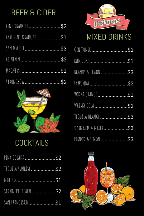 drinks-menu-template-postermywall