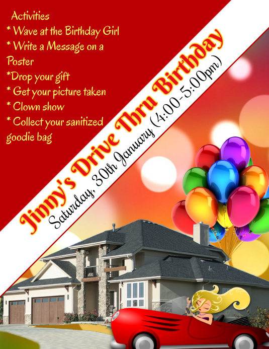 Drive Thru Birthday, Covid Safe Birthday Ulotka (US Letter) template