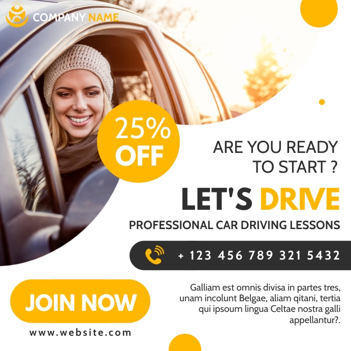 driving lessons advertising instagram post te Iphosti le-Instagram template