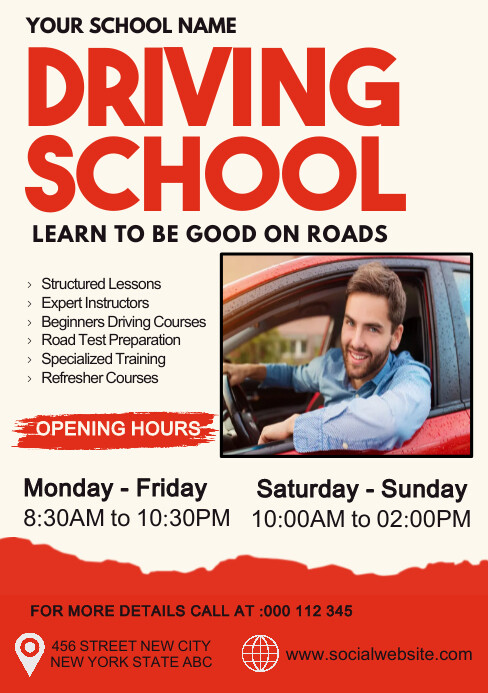 driving school,driving lessons A5 template