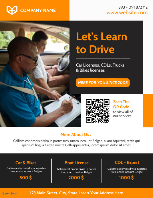 Driving school flyer advertisement Iflaya (Incwadi ye-US) template