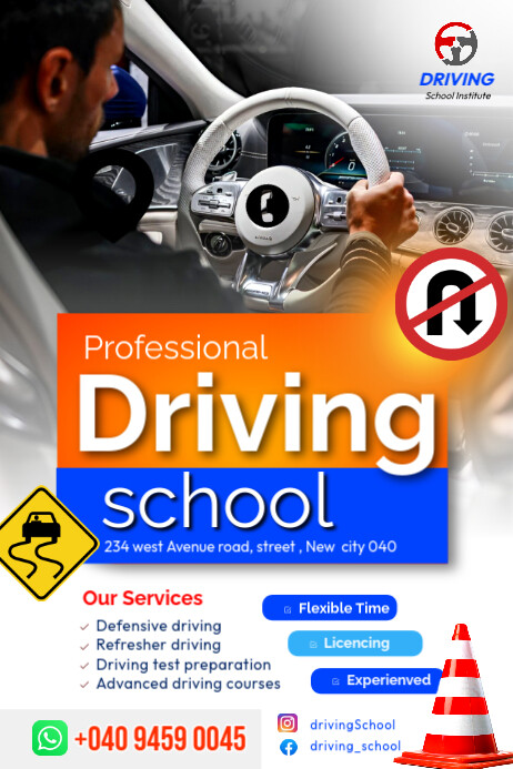 driving school lessons class course college promotion marketing online poster flyer template design