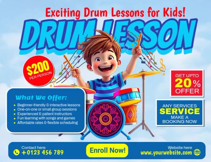 Drum Lesson Flyer (US Letter) template