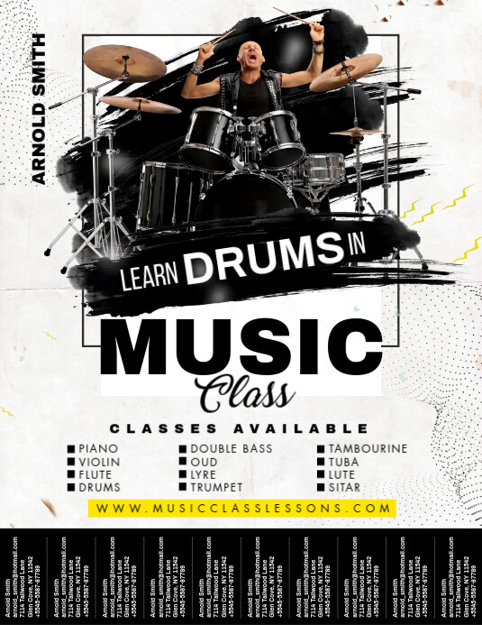 Drums Class Flyer with Tear-off Tabs 传单(美国信函) template