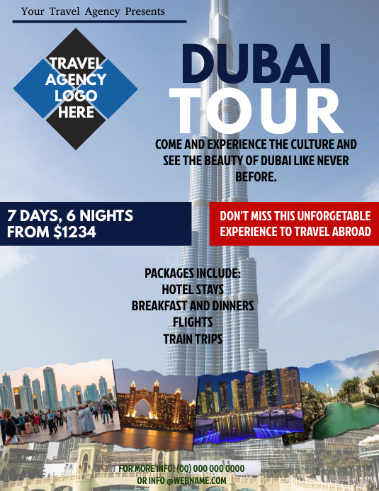 Dubai Tour Packages Flyer Template Volantino (US Letter)