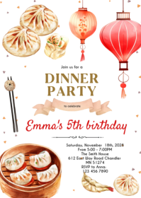 Dumpling Birthday party Invitation A6 template