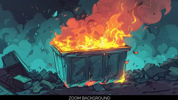 dumpster fire background, zoom background, tr Presentation (16:9) template