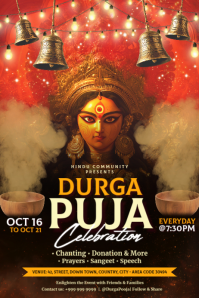 Black Durga Puja Celebration Affiche Template