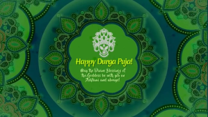 Durga Puja Green and Blue with Music Digitalt display (16:9) template