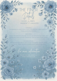 Dusty Blue watercolor flower wedding details A5 template