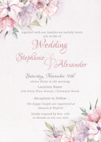 Dusty Rose and Lavender Wedding Invitation A6 template