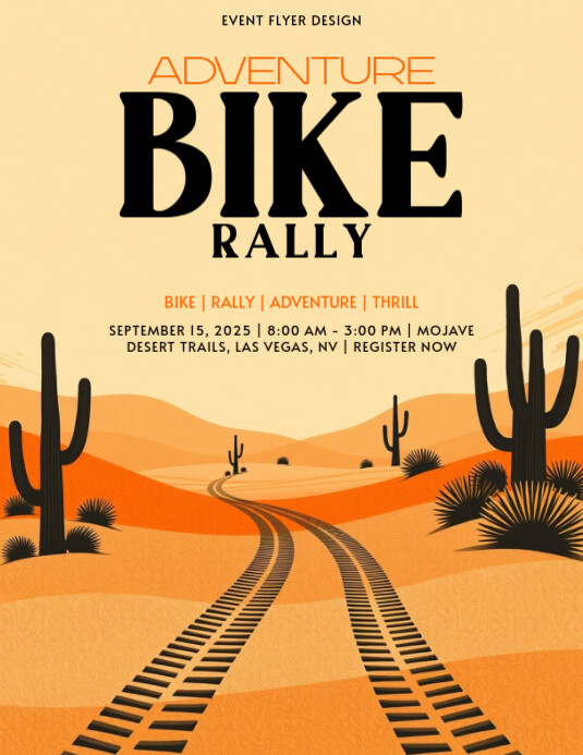 Dynamic Adventure Rally Flyer Template | Bold Beige Orange Design for Extreme Sports Events