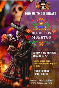 Día de muertos day of the dead invitation party temple celebration Brithday invitation Poster template