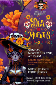 Día de muertos day of the dead invitation party temple celebration Brithday invitation Poster template