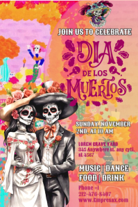 Día de muertos day of the dead invitation party temple celebration Brithday invitation Plakat template