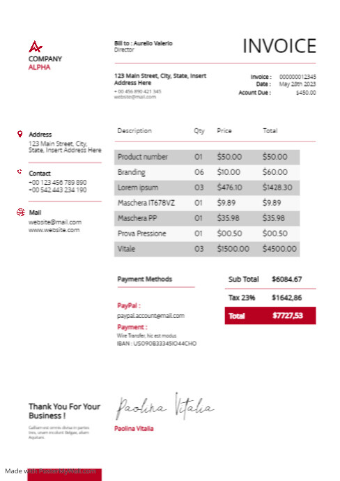 invoice modern template design white and red