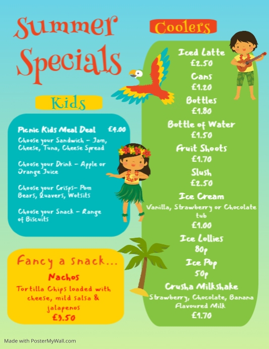 Kids Menu Colorful Fun Summer Theme | PosterMyWall