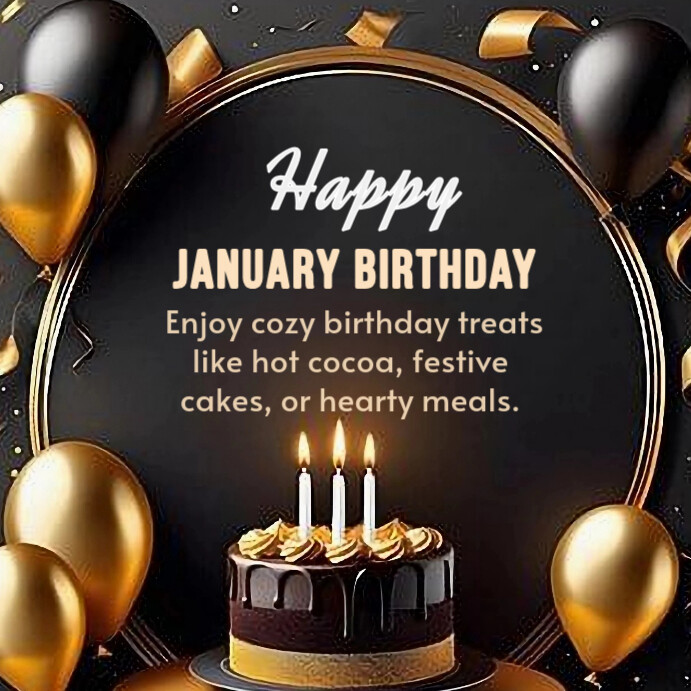 White Joyful Happy Birthday January Poster (2) Template | PosterMyWall