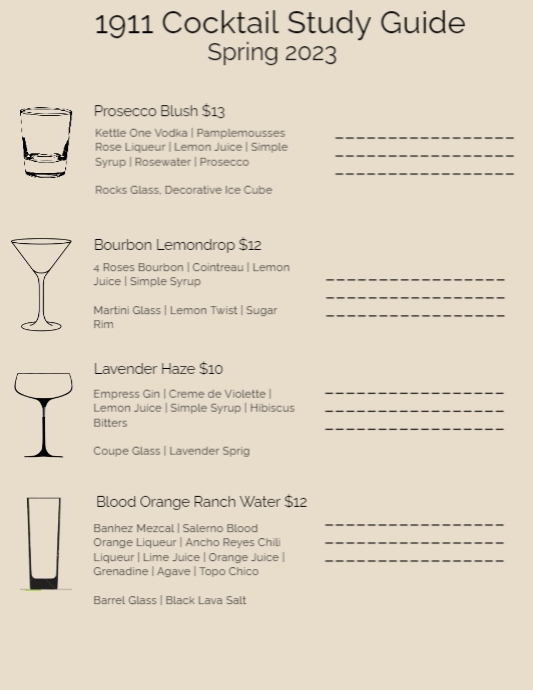 Copy of Cocktail Menu Study Guide Spring 2023 | PosterMyWall