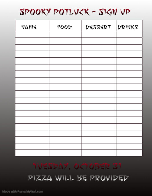 Copy of potlucks, menus, church, events, restaurants, school, checklist ...